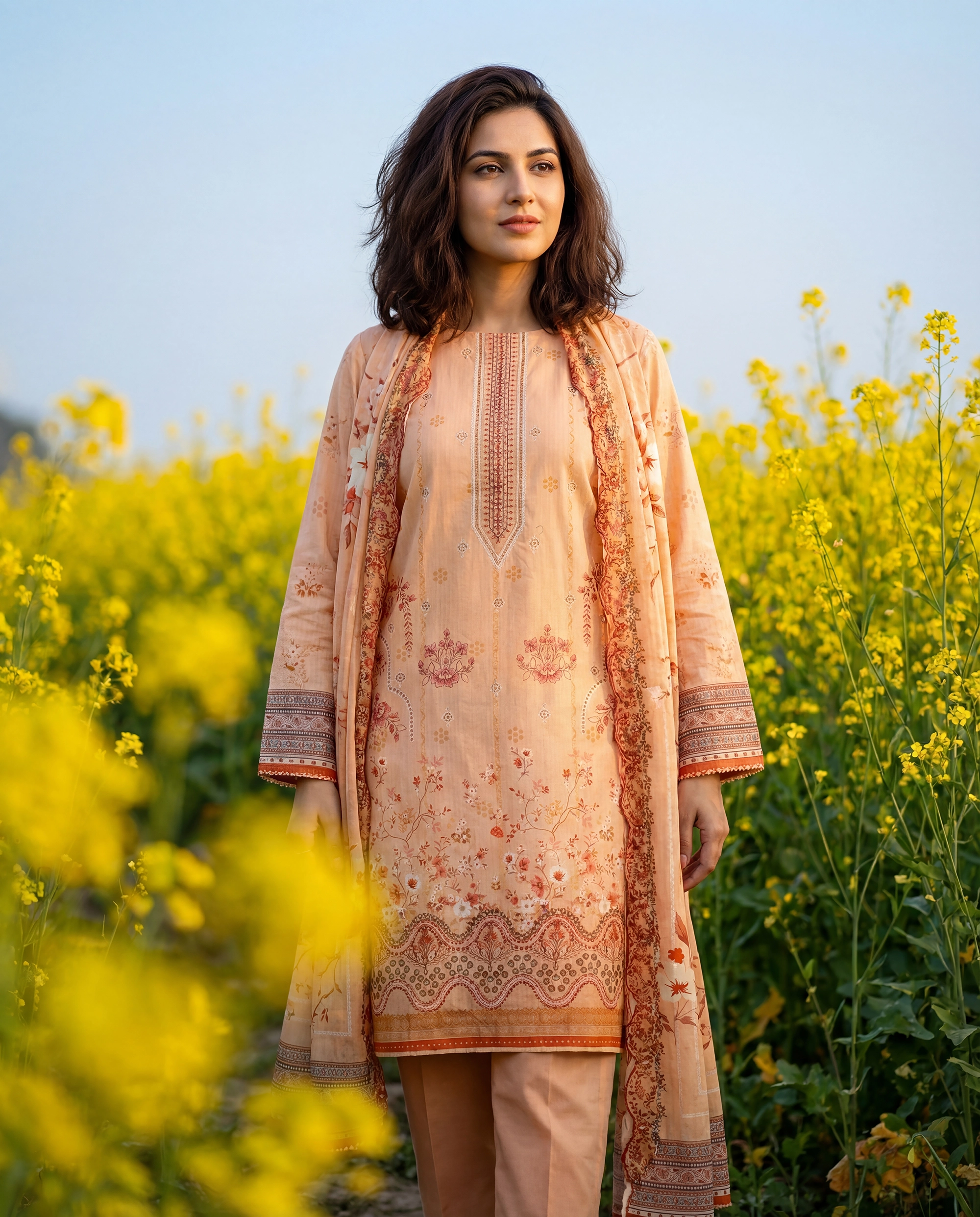 International model — peach field shoot